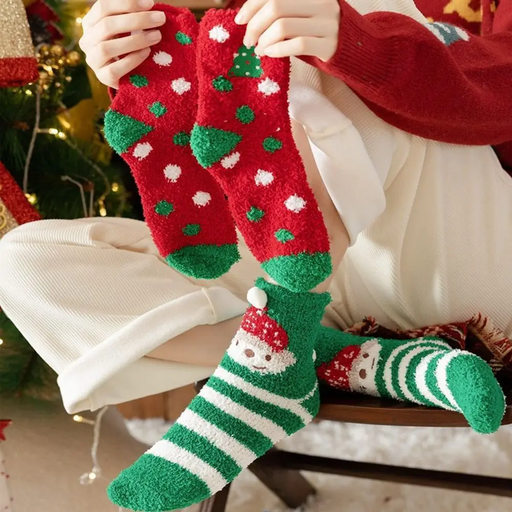 Christmas Coral Velvet Socks Winter Fuzzy Socks Women Cute Santa Elk Middle Tube Socks Thicken Warm Floor Sleep Socks Home Socks image 4
