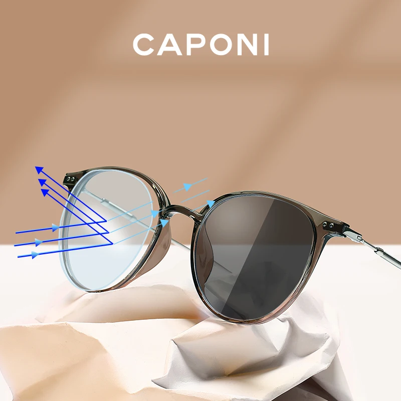 

CAPONI Oval Glasses For Women Photochromic Anti Blue Light Computer Eyeglasses UV Protect New Design TR-90 Frame Glasses BF2205