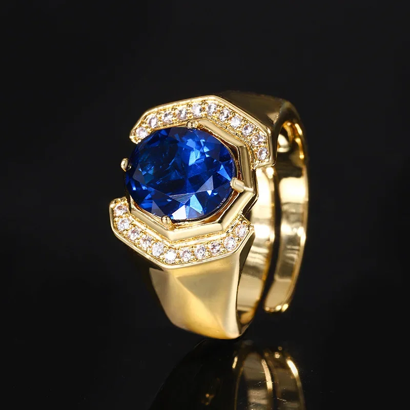 S925 Silver Plated 18K Gold Plated PT950 Platinum Artificially Cultivated Gemstone Blue Spinel Gold Ring for Women 8*10