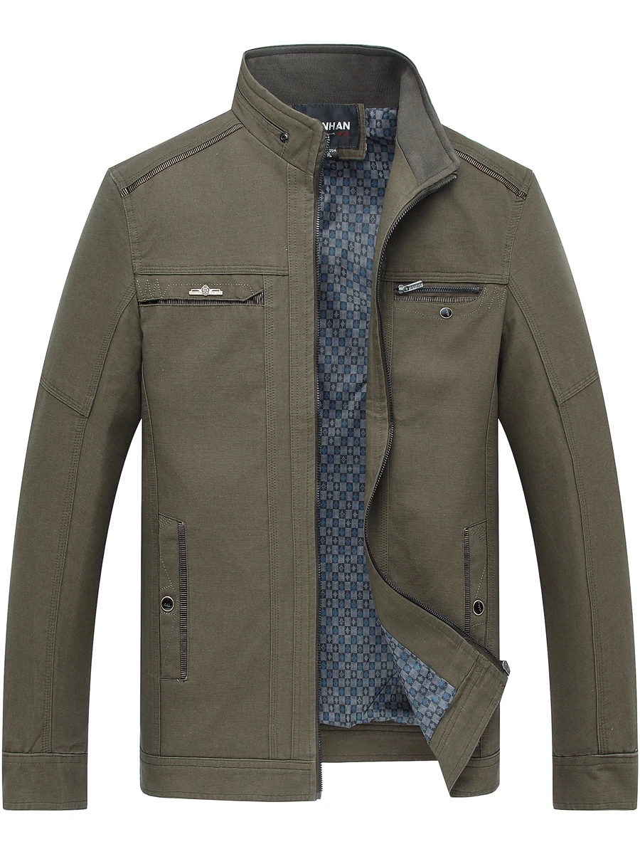 

Pure Cotton Casual Jaet for Middle-Aged Men Autumn Wear Stand Collar Loose Fit Faion Urban Sle Windproof Zipper Closure