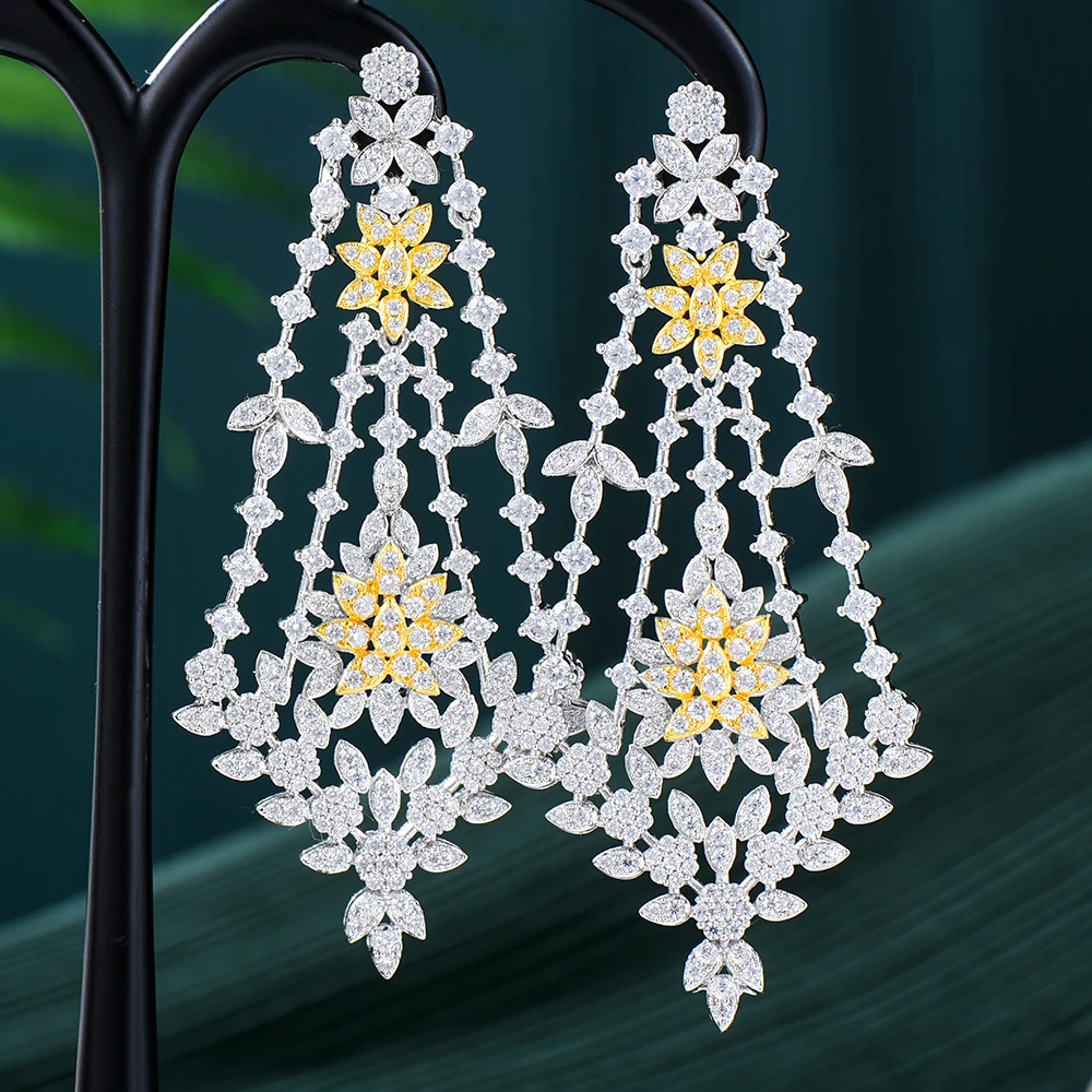 GODKI 73MM Luxury Long Tassels Saudi Dangle Earrings For Women Wedding Cubic Zircon Crystal CZ Dubai Indian Bridal Earrings