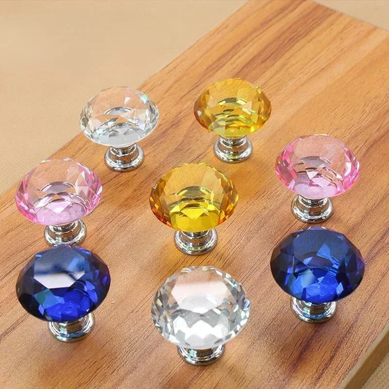 30mm Colorful Diamond Crystal Glass Knobs Cupboard Pulls Drawer Knobs Kitchen Cabinet Handles Modern Style Furniture Pulls