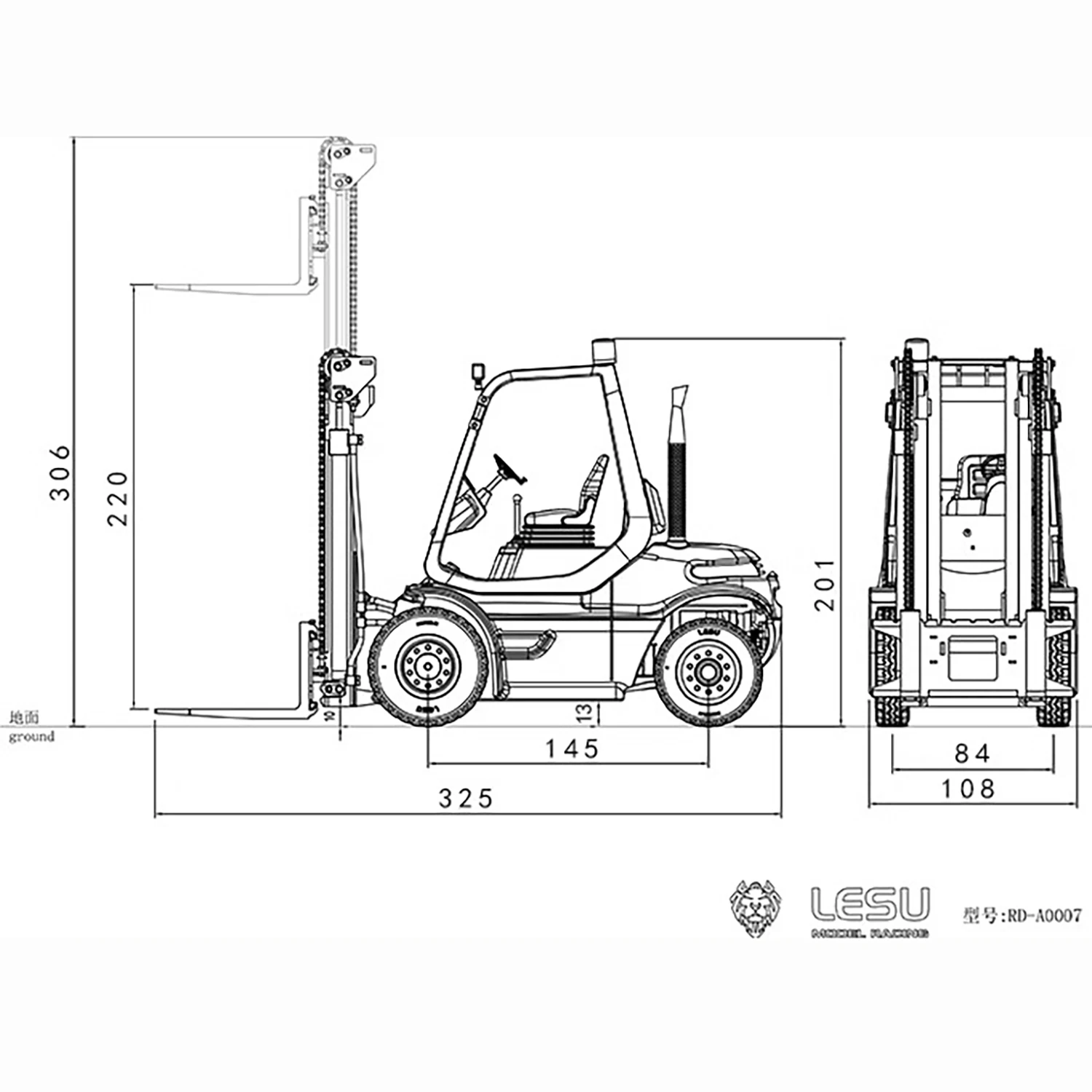 

LESU 1/14 RTR Hydraulic RC Forklift Metal Remote Control Fork Transfer Car Light Sound Battery Flysky ST8 Radio 2CH Valve Trucks