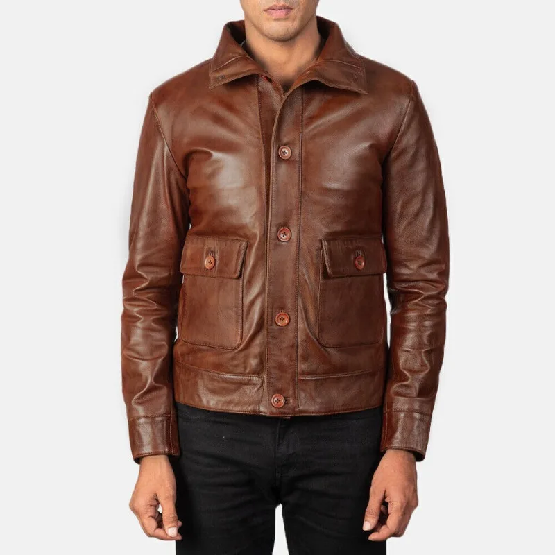 

Biker Men's Soft Real Genuine Lambskin Leather Jacket Button Front Designer Coat