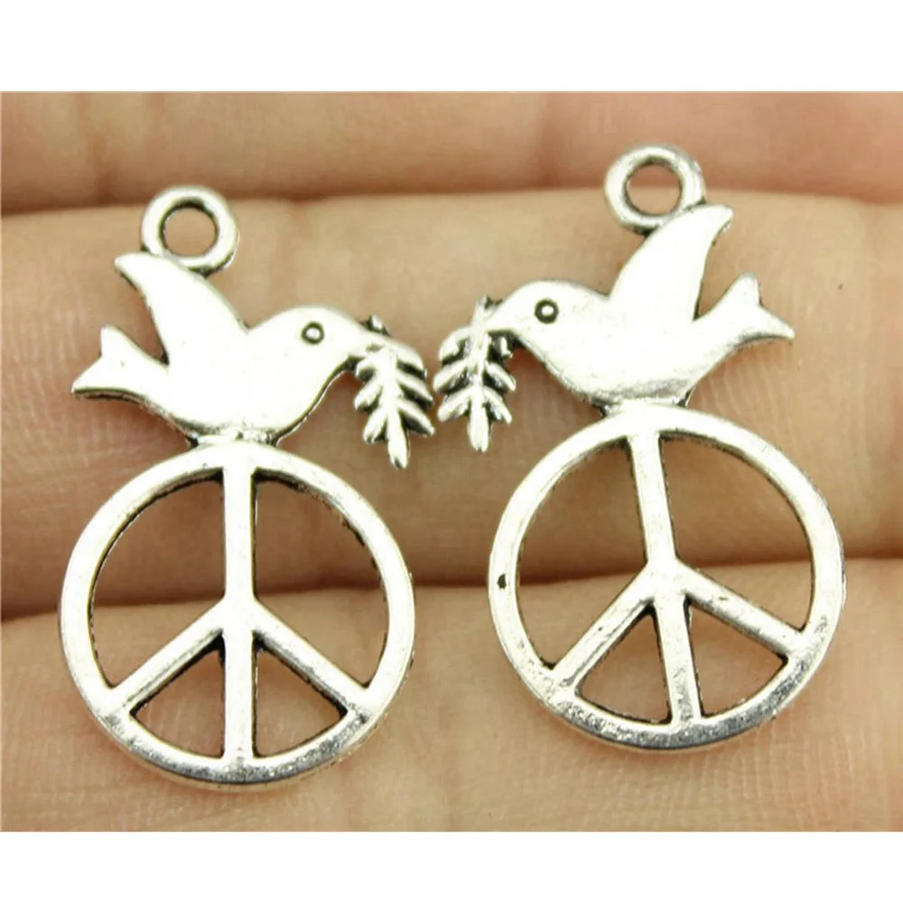 10pcs/lot 28x16mm Peace Dove Charms For Jewelry Making Antique Silver Color 1.1x0.63inch