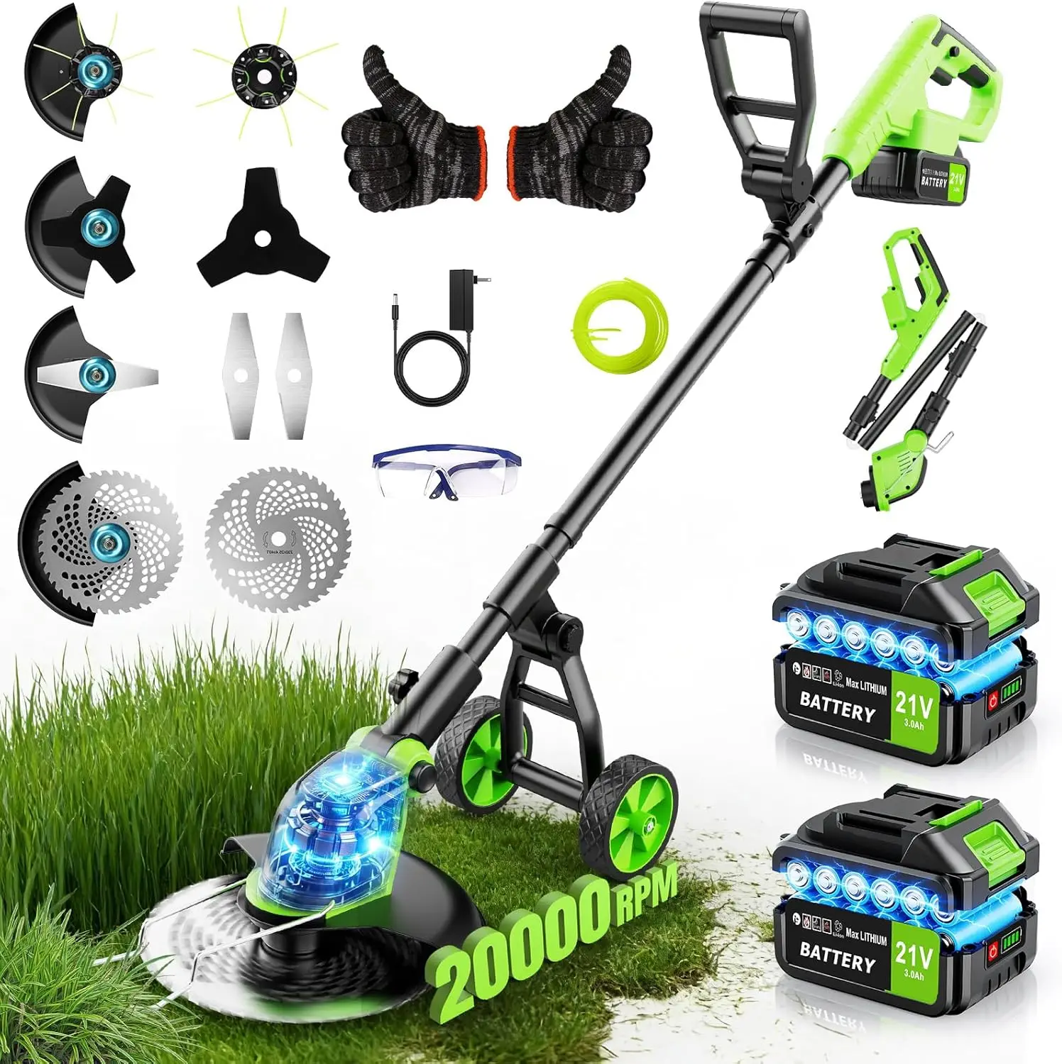 

Аккумуляторный электрический триммер-кусторез 4-в-1 с частотой вращения 20000 об/мин, аккумулятором 6000 мАч, 12-дюймовым бесщеточным двигателем и функцией обрезки краев, для тяжелых работ