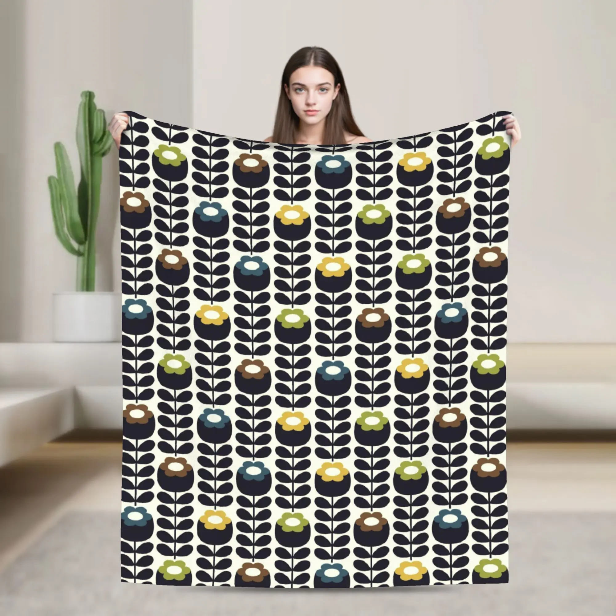 Custom Primrose Multi Orla Kiely print Blanket 3D Printed Soft Flannel Fleece Warm Throw Blankets for Office Bed Sofa Bedspreads