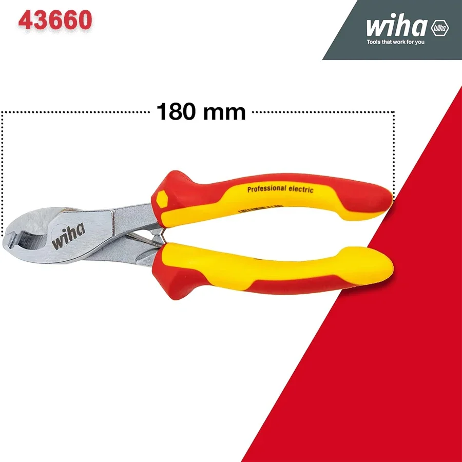 WIHA Insulated Cable Cutters 1000V VDE 180 mm with Switchable Opening Spring Electrical Spring Plier 43660