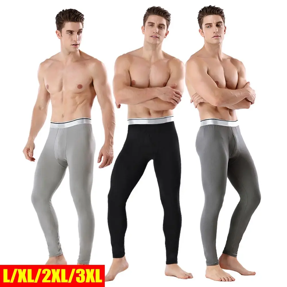 L-3XL Fleece Lined Leggings Bottom Pants Thermal Underwear Home Pajamas Men's Long Johns