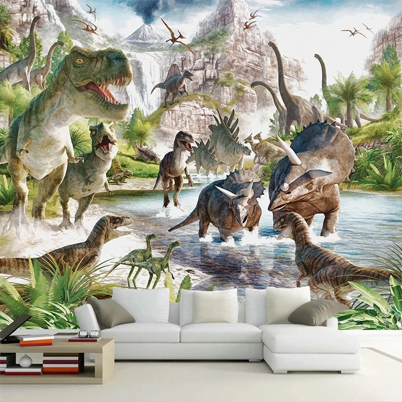 Custom 3D Self Adhesive Wallpaper Cartoon Dinosaur World Bedroom Living room sofa TV background wall restaurant study Hotel 8d