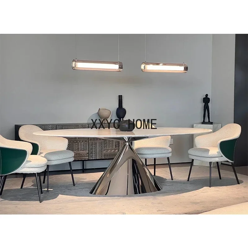 

New Dining Table Italian Minimalist Natural Marble Ellipse Dining Table Luxury Stone High-End Designer Furniture