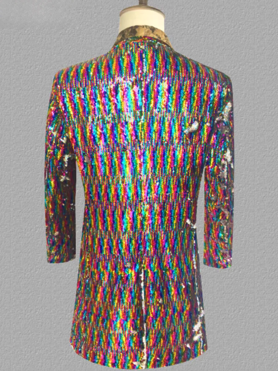 ChimSequin-Veste Mi-Longue Colorée pour Homme, Vêtement de Scène, Discothèque, Rock, Chanteur, Bar, DJ