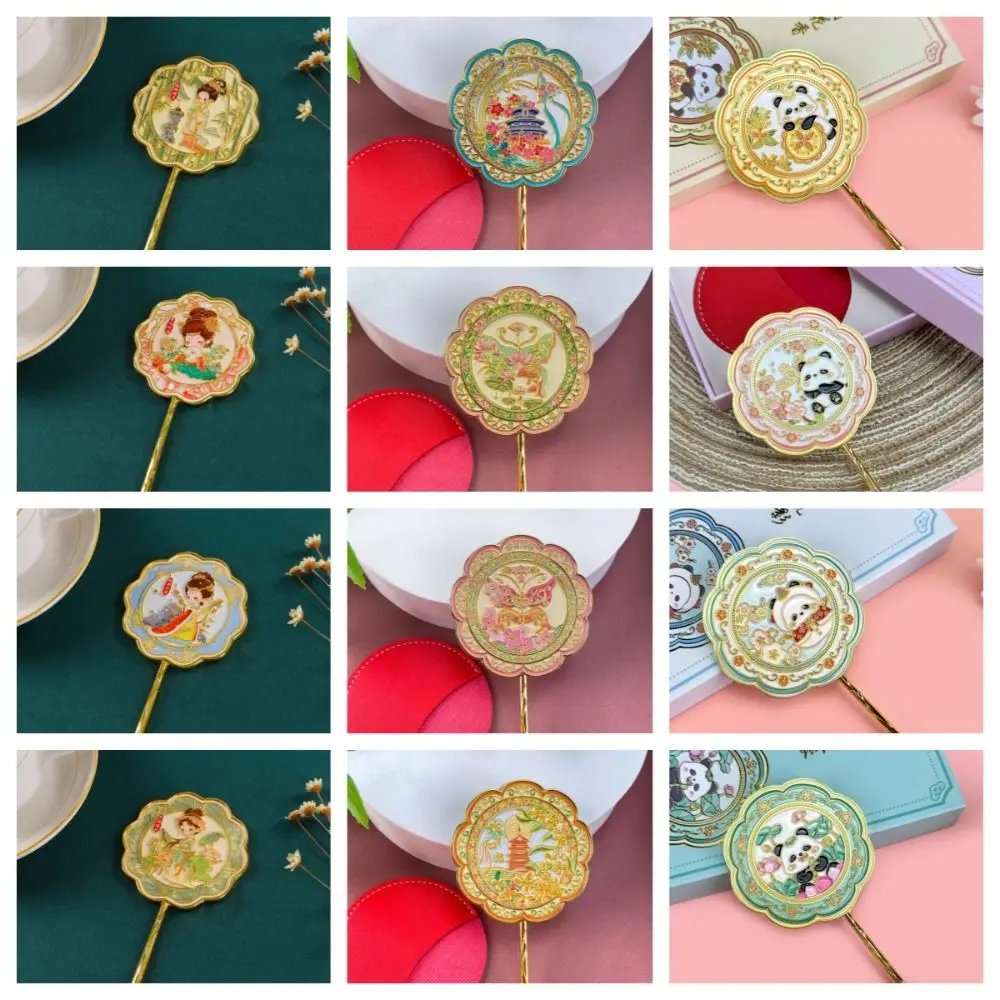 กระจกมือถือสไตล์จีนปลอดเชื้อพื้นผิวดอกไม้โลหะกระจกเครื่องสําอางความละเอียดสูงผีเสื้อการ์ตูนกระจกแต่งหน้า