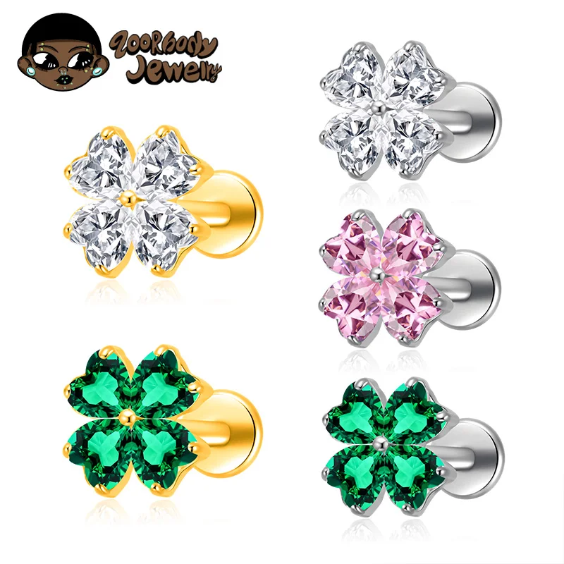 ASTM F136 Titan mit Herz CZ Blume Labor Piercing Labret Lip Studs Sparkle Ohr Tragus Helix Conch Lobe Ohrringe Körperschmuck