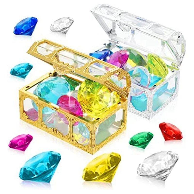 24 PCS Diving Gem Pool Toys Colorful Summer Swimming Gem Diving Toys Treasure Pirate Boxes Underwater Swimming Toy Set