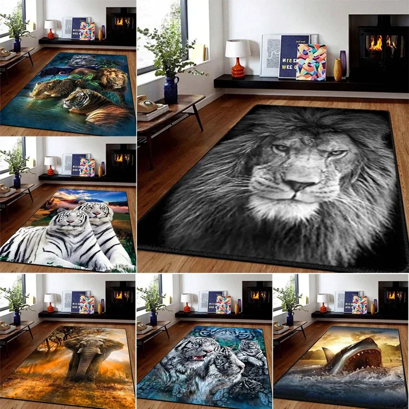 3D Animals Printing Non Slip Living Room Carpet Hallway Floor Door Mats for Home Bedroom Decor 100% Felt Sofa Coffee Table Rugs