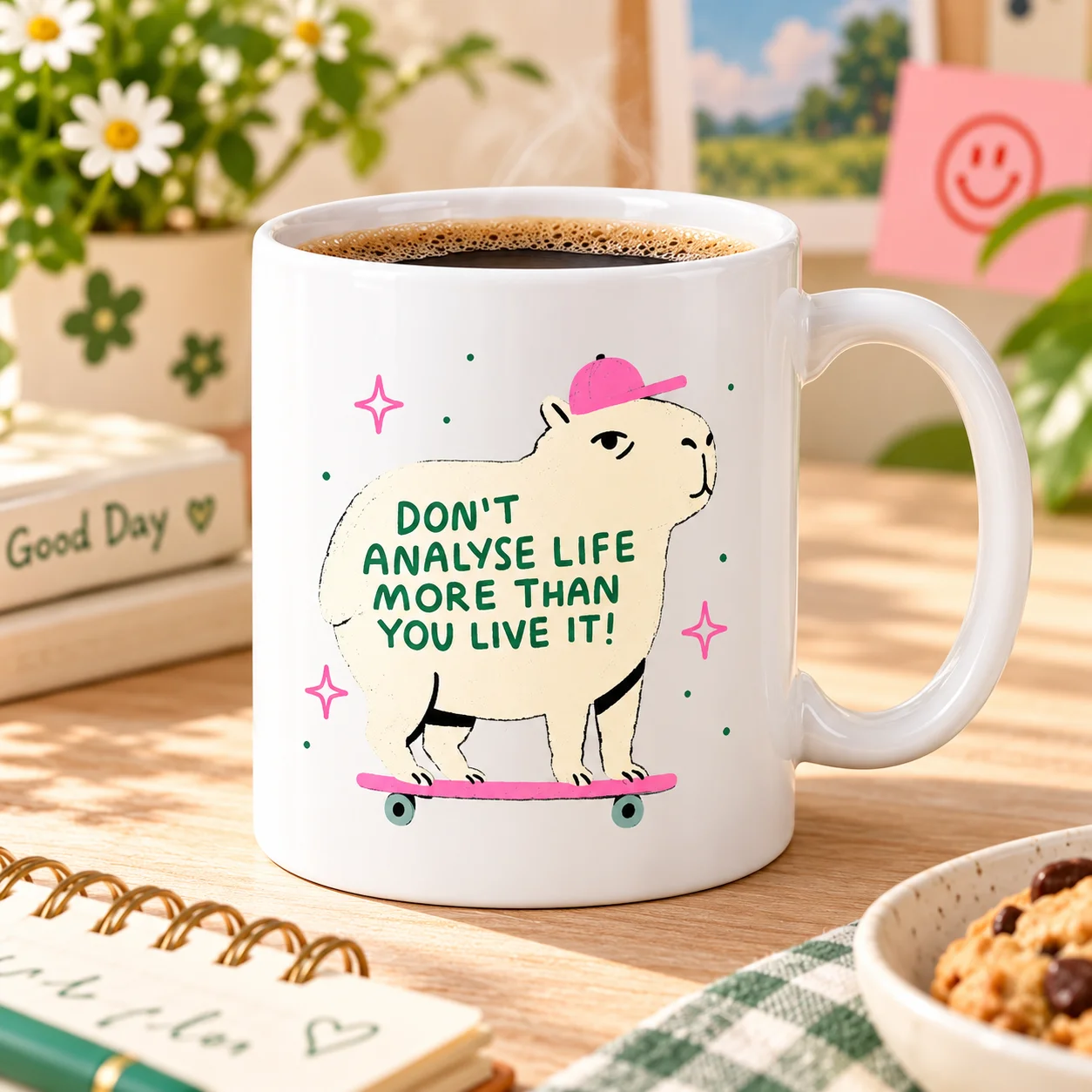1pc Funny Animal Sublimation Ceramic Drinking Mug, Skateboarding Capybara Inspirational Text Print Ceramic Cup, Special Gift