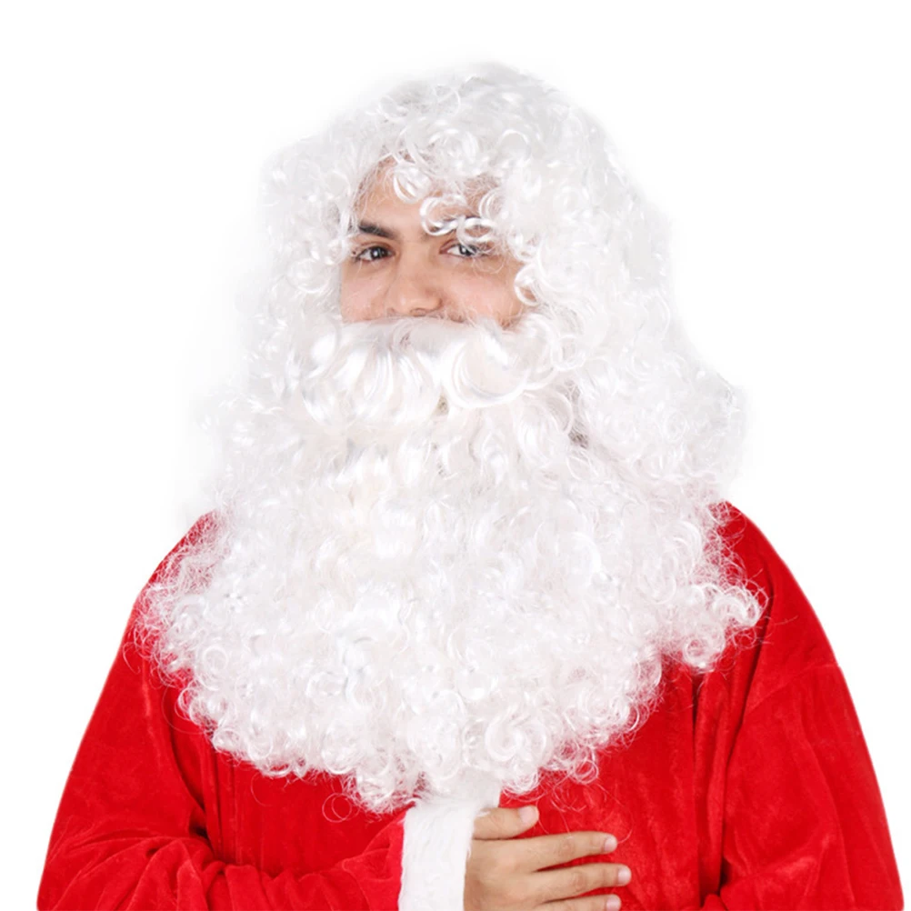 

Santa Claus Beard Headdress for Men Child Mask Cosplay Costume Halloween Christmas Party Props Long Curly White Safe