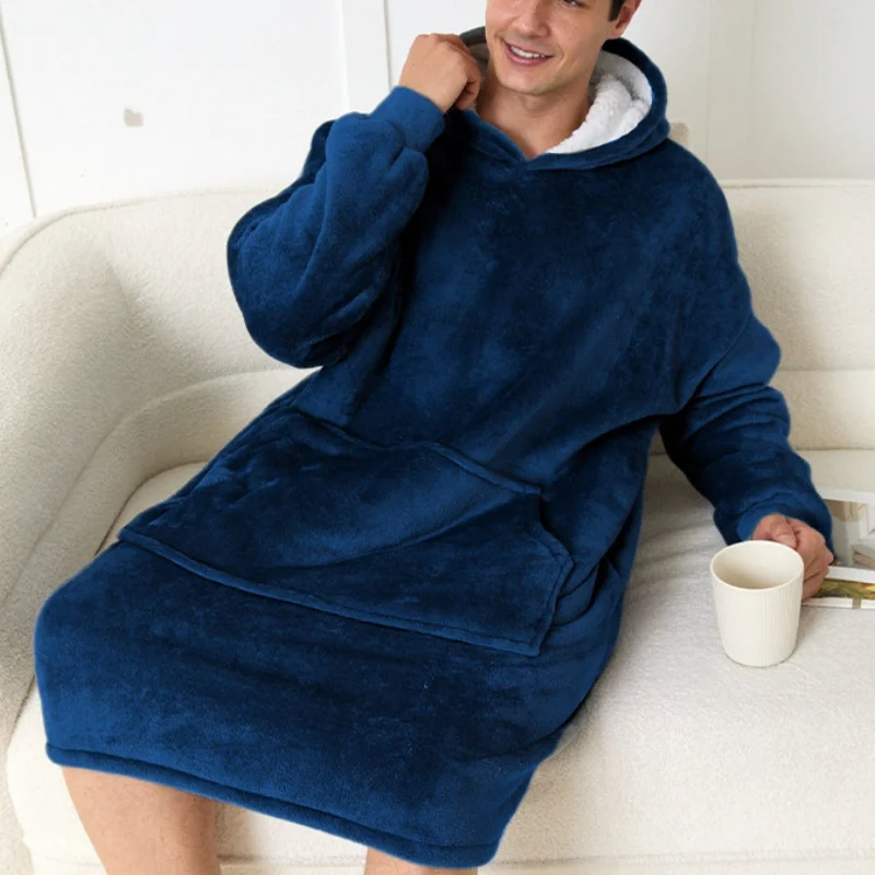 Unisex Sleepwear Bathrobe Kimono Hooded Flannel Velvet Home Clothes Long Sleeve Home Clothes Warm Thick Sleep Loungewear