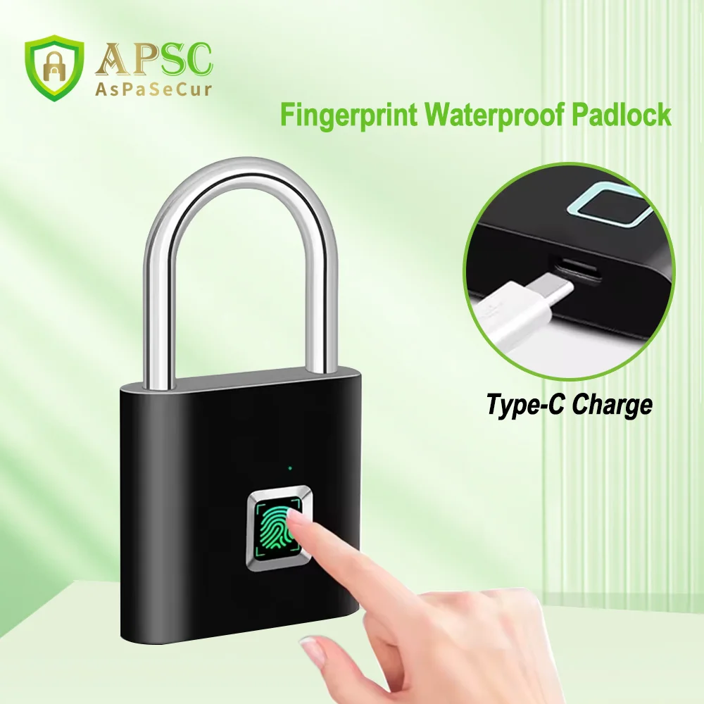 Fingerprint Padlock USB Rechargeable Outdoor Waterproof Keyless Portability Electronic Door Lock Zinc-alloy for Suitcase Cabinet