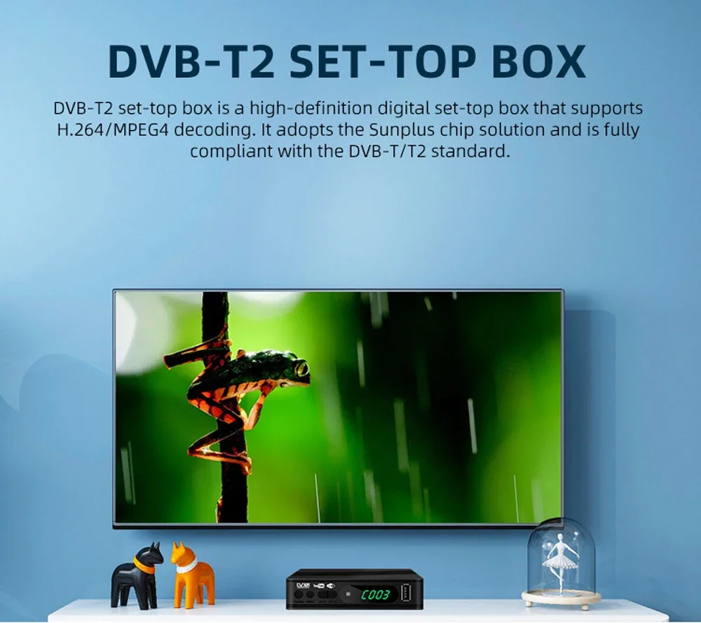 DVB-T2 1080 HD TV 튜너, 지상 리시버 지지대, USB2.0 TV 박스, H.264/MPEG4 디코드, 러시아, 우크라이나, 아프리카, 인도