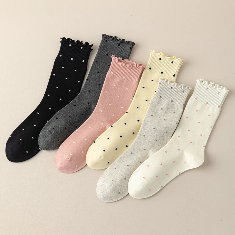 

New Women Socks Autumn Dots Fresh Fashion Korean Style Ladies Crew Socks Kawaii Casual Breathable Cute Socks Female High Quality