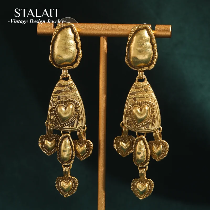 

Готические резные серьги в форме сердца, антикварные винтажные висячие серьги золотого цвета, аксессуары для женщин, роскошные дизайнерские индийские украшения