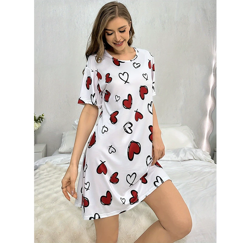 Summer Sexy Short Sleep Shirts For Women Milk Silk Nightgowns Home Clothes Sleepwear Lingerie XS-XL Plus Size Night Dress Women