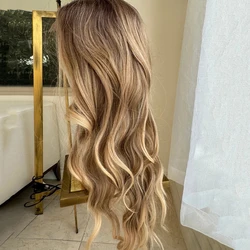 Loose BodyWave Ombre Blonde Highlight Lace Front Wig for Women Synthetic Premium Fibre Heat Resistant Party Holiday Wedding Hair