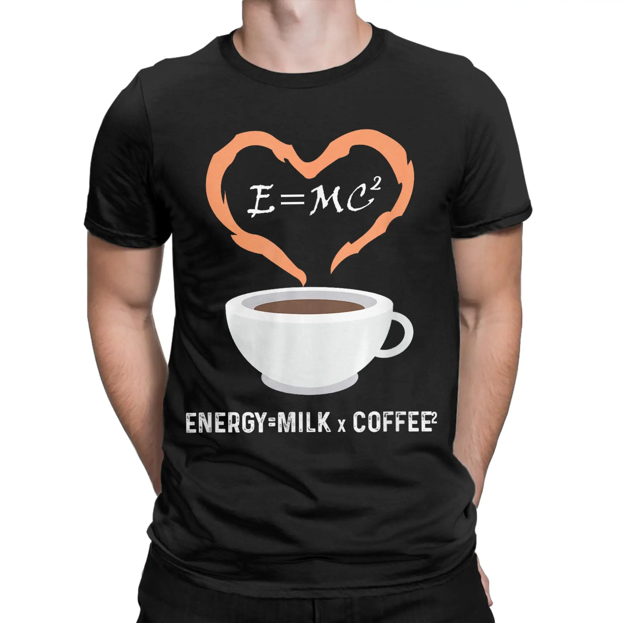 Men Women T-Shirts E=MC2 Funny Science Coffee Energy Milk Coffee Vintage Cotton Tees T Shirts Round Collar Clothing Plus Size