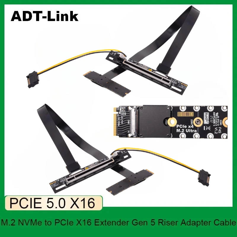 

ADT M.2 NVMe to PCIe 5.0 X16 Extender Gen 5 Riser Adapter Cable FFC Flexible Board M2 NGFF Jumper for PCI Express Expansion Egpu