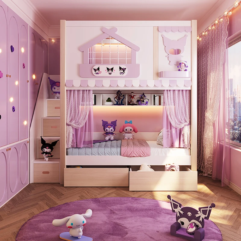 

Детская кровать из цельного дерева, кровать принцессы для девочек, двухъярусная кровать для взрослых, двухъярусная кровать, тематический отель Кулими