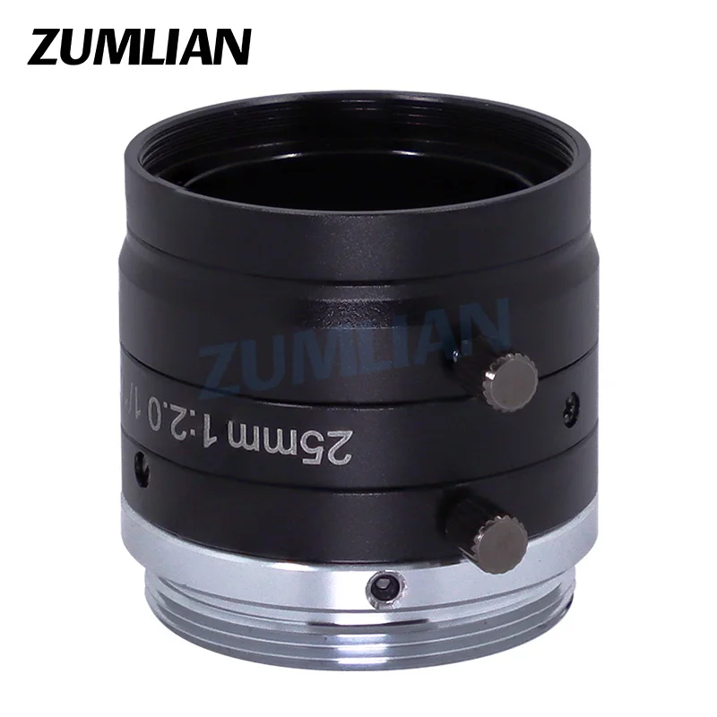 ZUMLIAN 1/1.8'' Lens 25mm Fixed Focus CMOS Camera Low Distortion F2.0 Manual Iris C-Mount Lens for Machine Vision 5MP Cameras