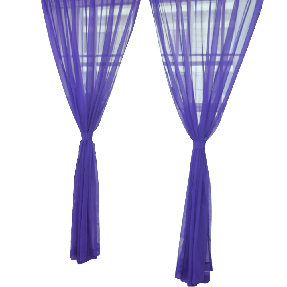 

2pcs Purple Transparent Tulle Window Sheer Rod Pocket Voile Curtains Home Decoration Living Room Bedroom 100X200Cm