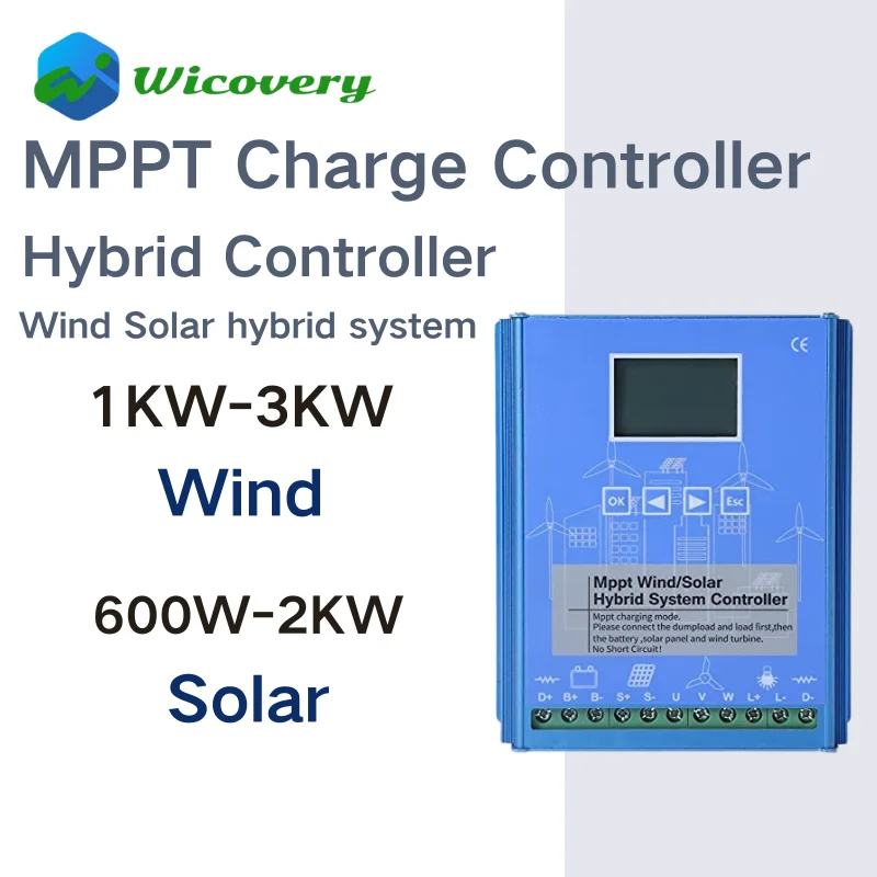 Wind Solar Hybrid System MPPT Charge Controller With Dump Load 1000w Wind Turbine 600W Solar Panel 12V 24V Auto 48V Regulator