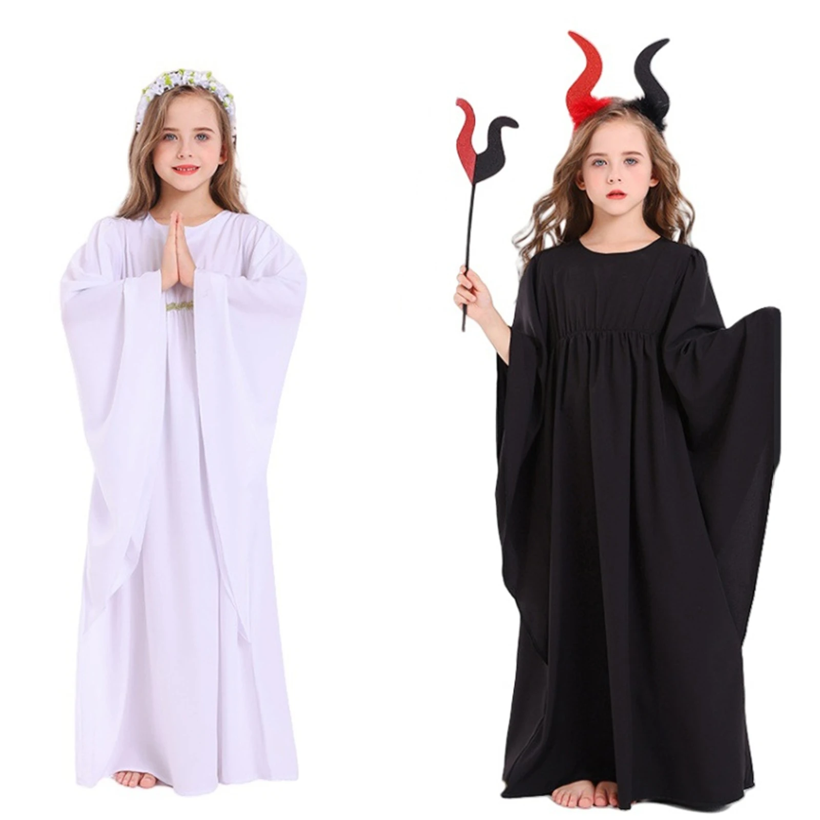 

Girl Angel Robe Kids Devil Black Dress Choir Robes Christmas Dresses Halloween Carnival Cosplay Costume