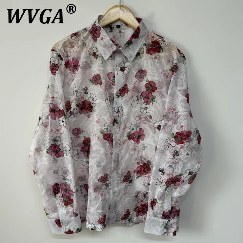 

WVGA Spring Summer Autumn New Man Printed Embroidered Design Semi-Transparent Shirts SunProof Niche Trendy Casual Tops Ins W9579