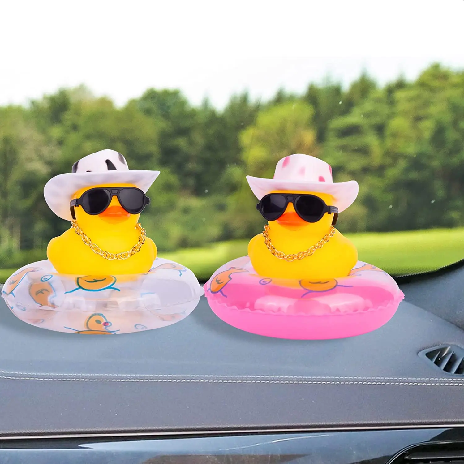 

2Pcs Car Rubber Duck Dashboard Decoration Ornament Mini Yellow Duck Holiday Gift for Auto Rearview Mirror Bike