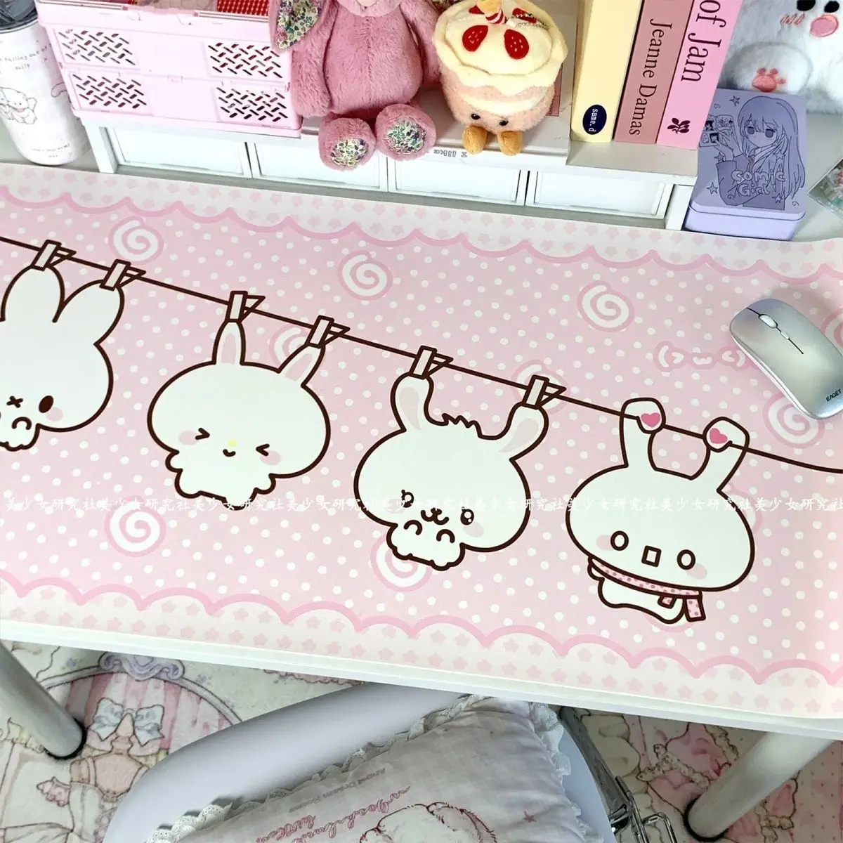 PU Leather Desk Pad Mouse Cute Rabbit Hanging Cloth Cartoon Protector Non-Slip Large Mouse Pad Home &Office Desk Mat Laptop Pads