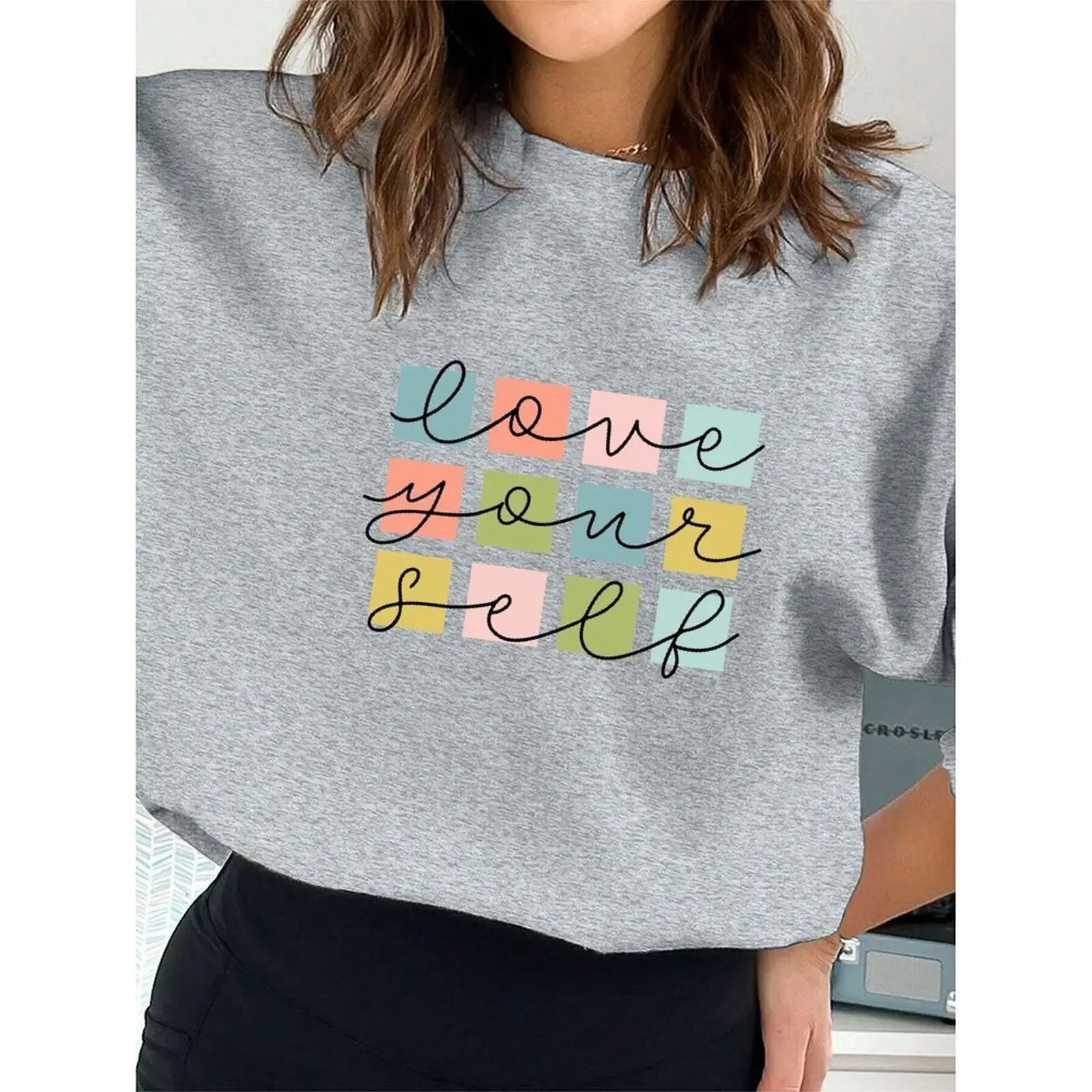 

Women Round Neck Long-sleeve Velvet Winter Casual Positive Words Print Sweatshirt Sweater Winter Woman Clothes 2025