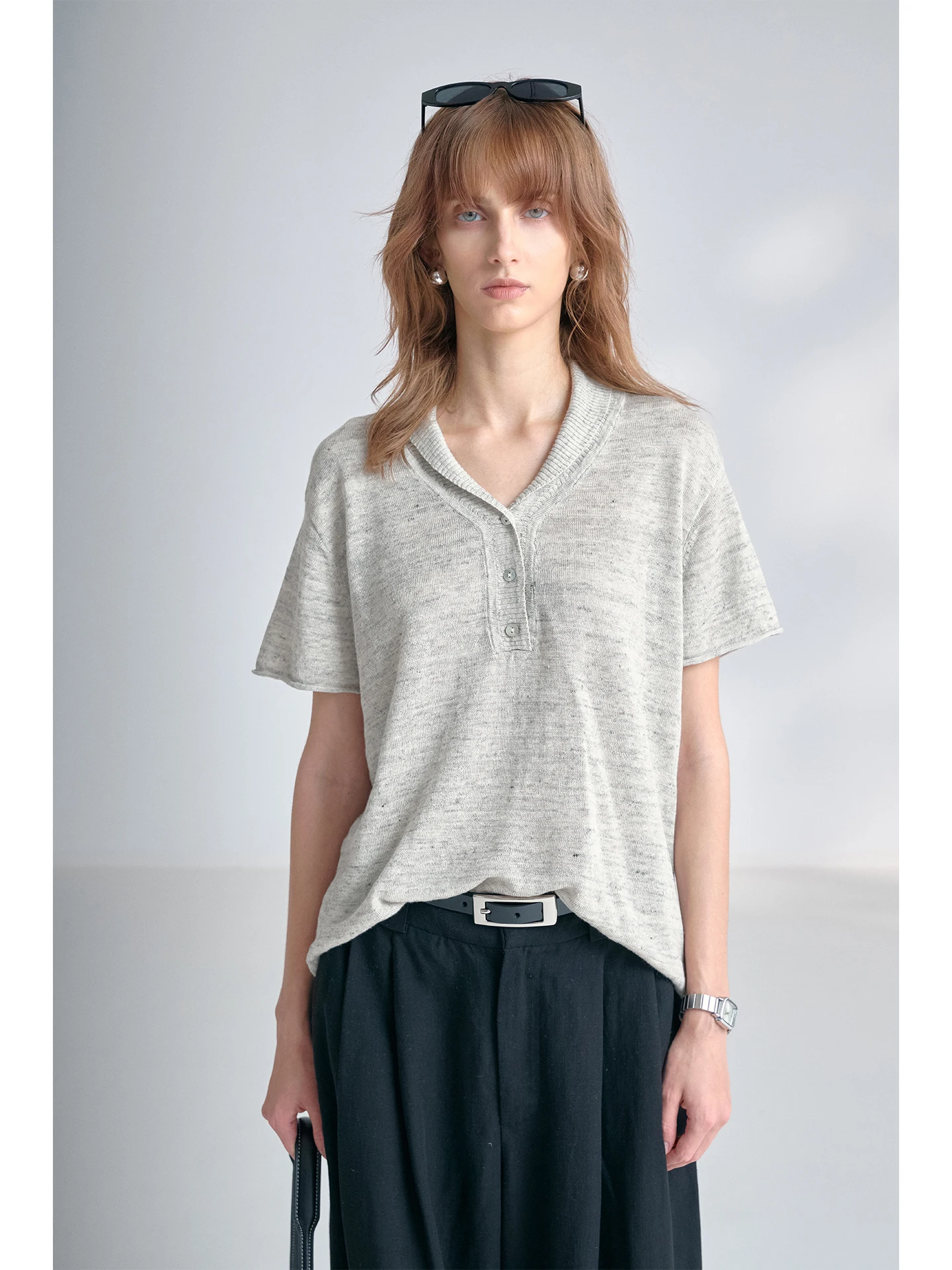 Pure Linen Short Sleeve  Shirt Women's Cool Sensation Breathable High-End Linen Knitted Top Loose Fit Classic Pattern
