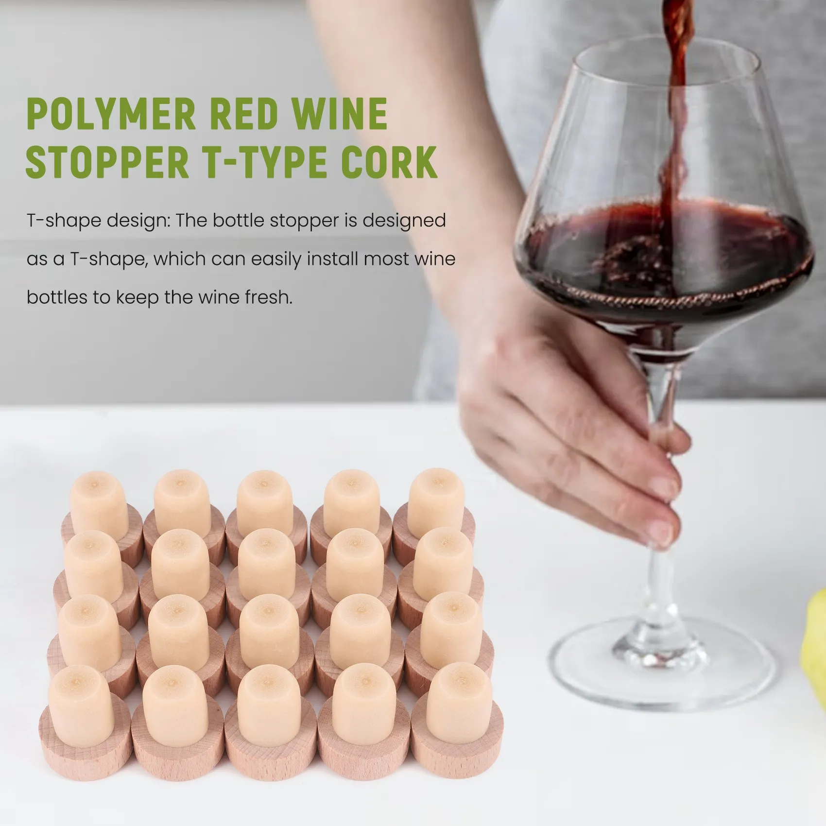 20 Pieces T Shape Wine Corks Tasting Corks T Shape Wine Corks with Beech Top Wooden Wine Bottle Stopper Stoppers Bottle