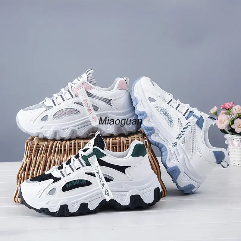 Women New Chunky Sneakers Women Breathable Mesh Casual Platform Sneakers Tennis Female Platform Lace Up Vulcanized Shoes Spring