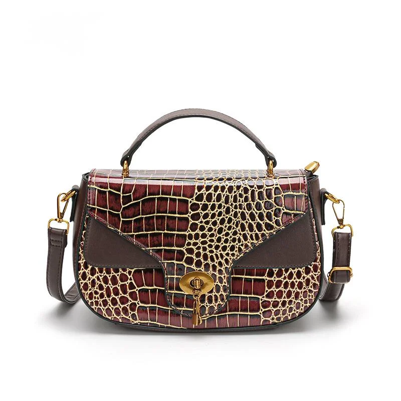 Fashion Shoulder Bag, New High-quality Popular All-match Contrast Color Handbag, Stone Pattern Classic Practical Crossbody Bag, New Women's Saddle Bag_voghion.com