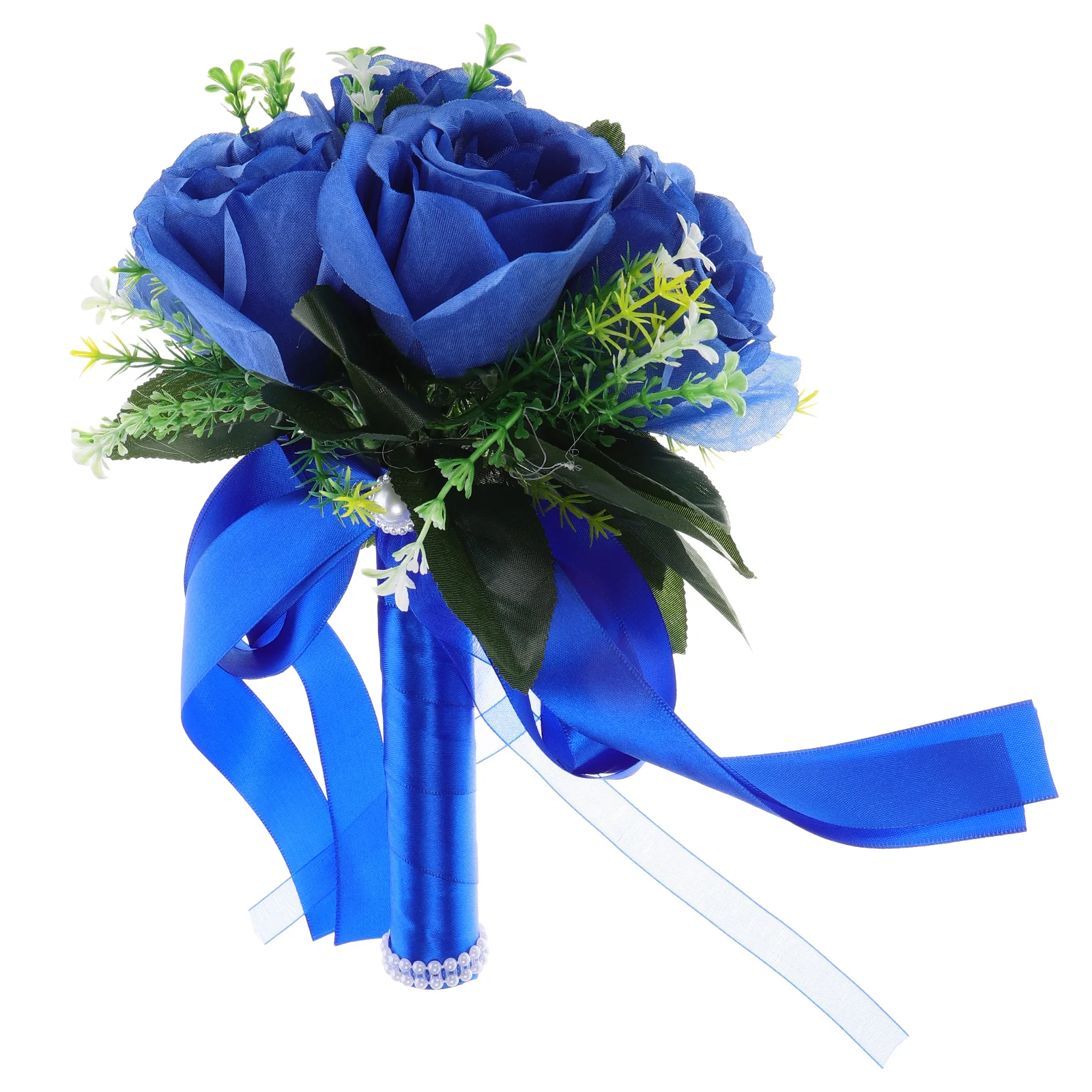 

Artificial White Bridal Bouquet Small Size High Realism Wedding Party Flowers Rose Ribbon Satin Holder Bouquets