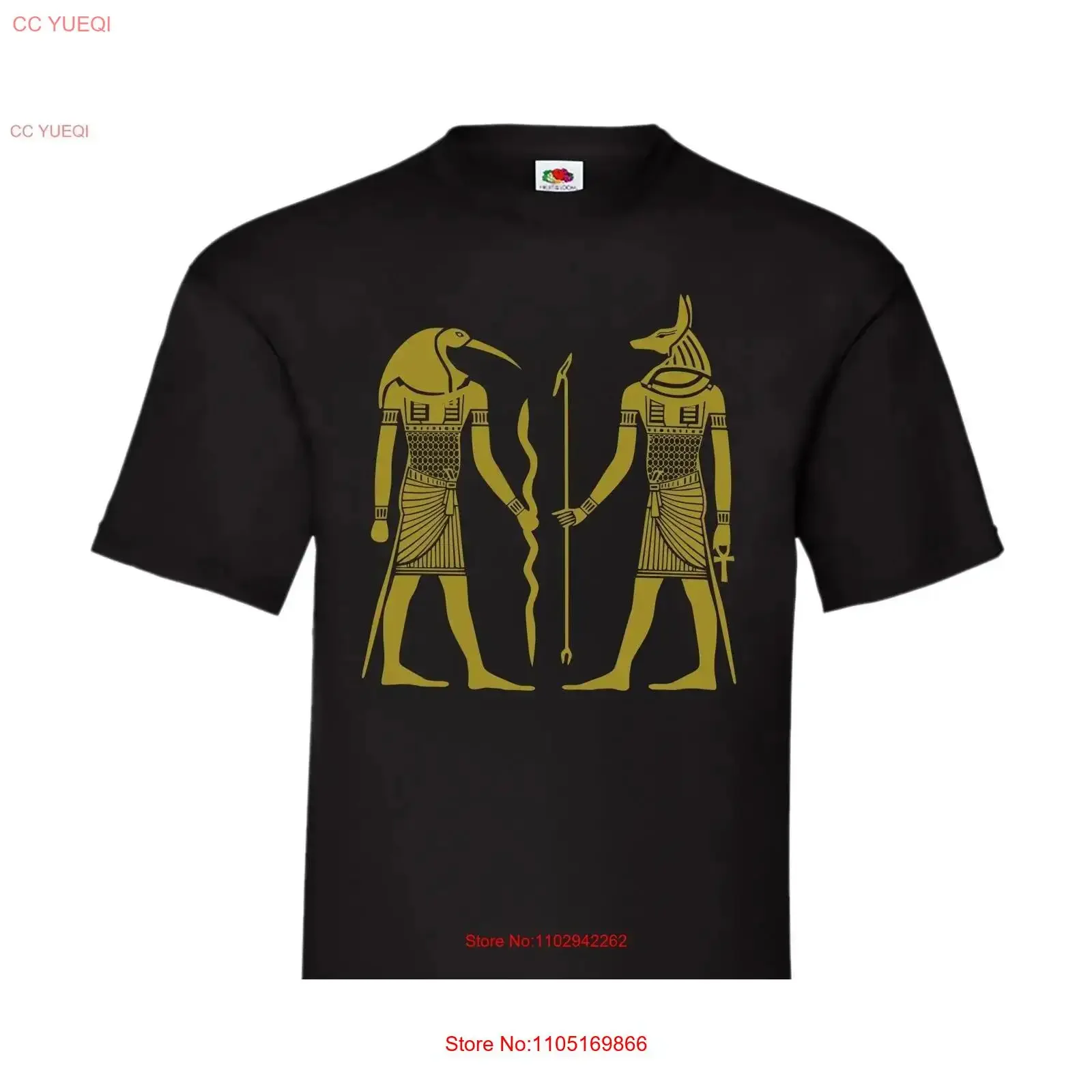 تي شيرت الآلهة المصرية القديمة Thoth and Anubis تي شيرت عتيق مغسول برسومات عصرية أنيقة قابلة للتنفس كاجوال مريح قليلاً