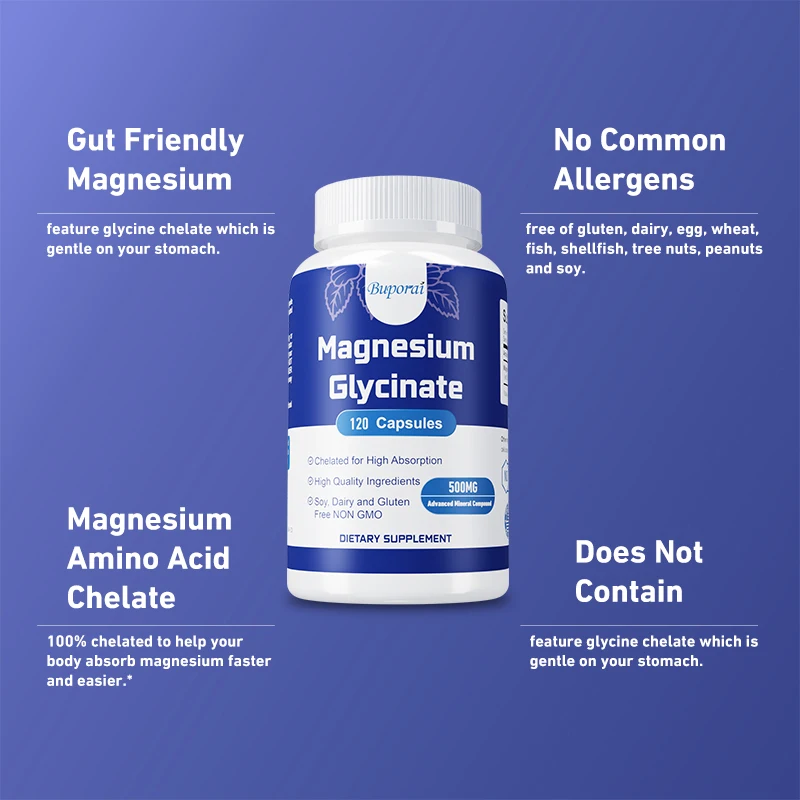 Magnesium Glycinate Capsules - for Muscle, Nerve, Bone and Heart Health, Stress & Anxiety Relief