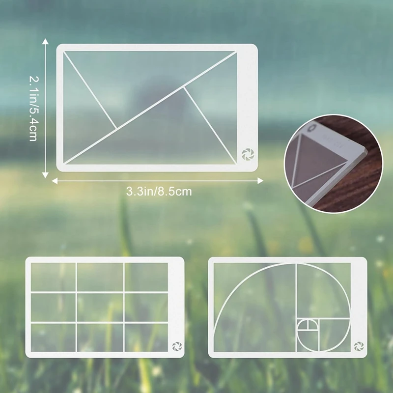 A46T 3 Pieces of Viewfinders Fibonacci Composition View Finder Golden Ratio Photo Viewing Positioning Ruler Viewer