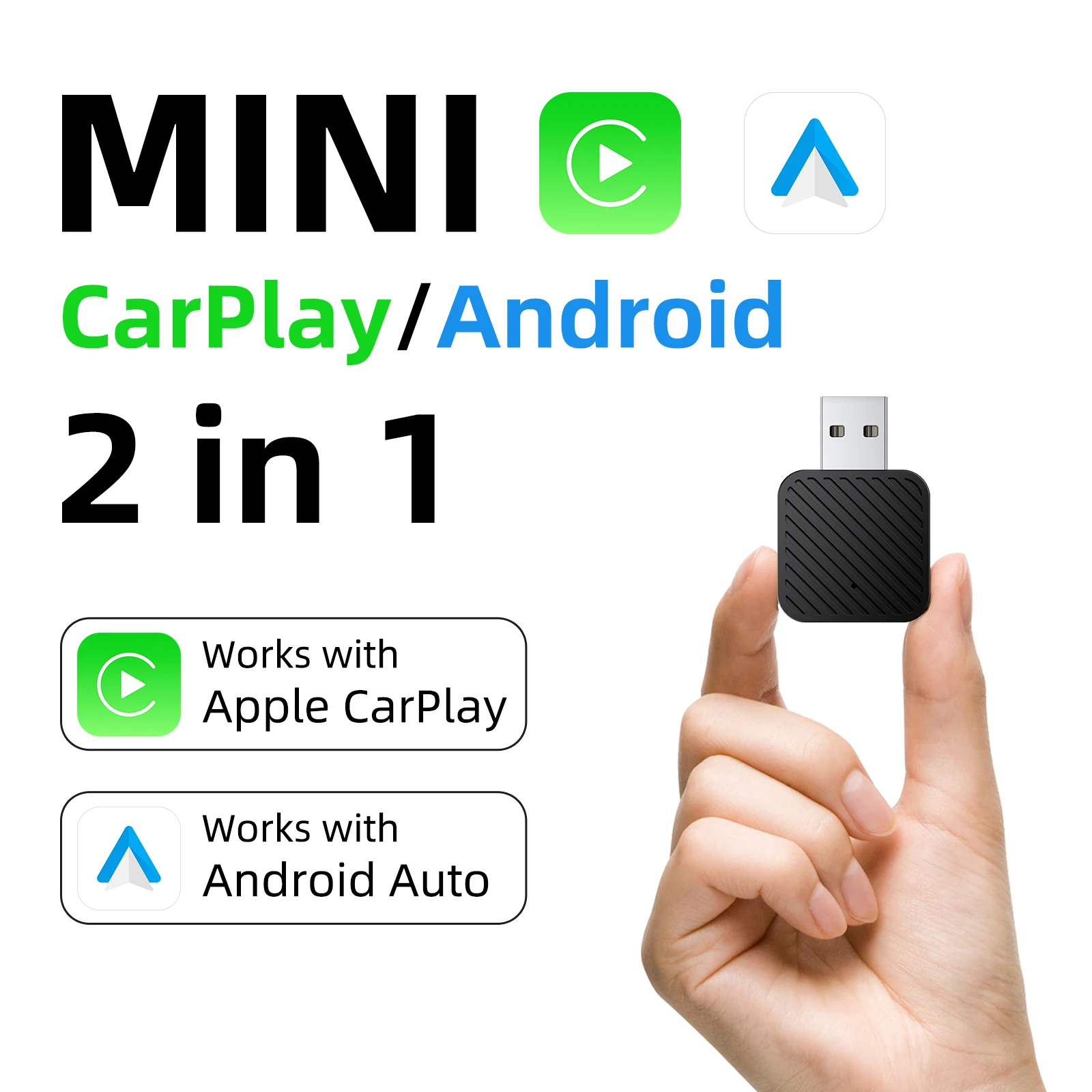 Android Smart Dongle for Almost All Kinds of Factory Wired Car, Wireless CarPlay Android Auto Adapter 2 in 1