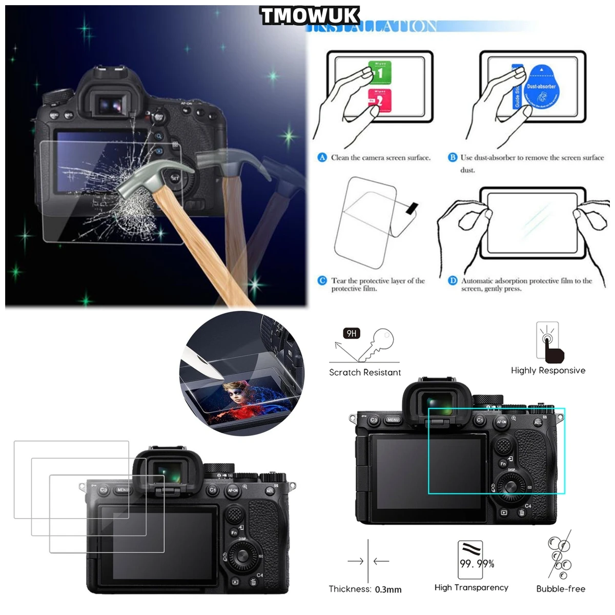 

For A7RII A7RIII A7R4 A7R4A A7SMII A7RMII A7MII A7MIII HD Clear Tempered Glass Screen Protector LCD Film 9H Hardness Anti - Bubb